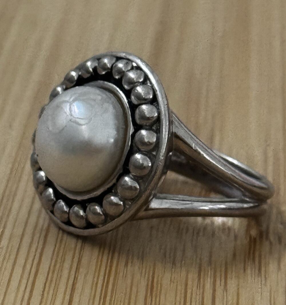 Vintage Sterling Silver Genuine Pearl Beaded Halo Statement Ring Size 7.5 10g